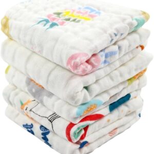 Muslin Baby Hanky Set – Ultra-Soft, Absorbent, Skin-Friendly – Pack of 5 (Multi design) (Multi prints)