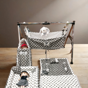 Premium Quality New Born Baby Full Bedding Set Combo | 1 Mattress with 3 Pillow | 1 Baby Blanket | 1 Sleeping Bag | 1 Squair Bed with Heart Pilllow | 1 Baby Craddle (0-12 Months) (Pure Cotton)