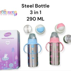 3 in 1 Baby Feeding Bottle Steel Multifunctional-Sipper, Nipple & Straw 290 ML (for 5+ Month Baby) (Pack of 1) (Color : As Per Availability)