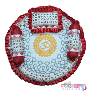 Embrodery Work Round Godadi | OM Godadi | Welcome Godadi | Chhathi Embrodery Work Godadi | Soft Cotton Work Godadi | Godari with Two Blouster Pillow One Head Pillow (Color : Red) (Size:28*28 Inch)