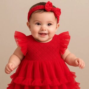 Designer Baby Frock with Hairband – Chhathi & Birthday Special & Photoshoots