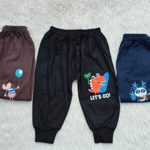 Baby Lenghi Pack of 3 – Plain with One Cartoon Print (Black, Brown & Blue)