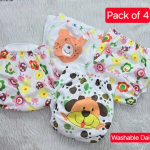 Washable Baby Diaper | Reusable Cloth Diaper | Adjustable size – suitable for 0 to 24 months (Pack Of 4) (Any 4 Unisex Prints)